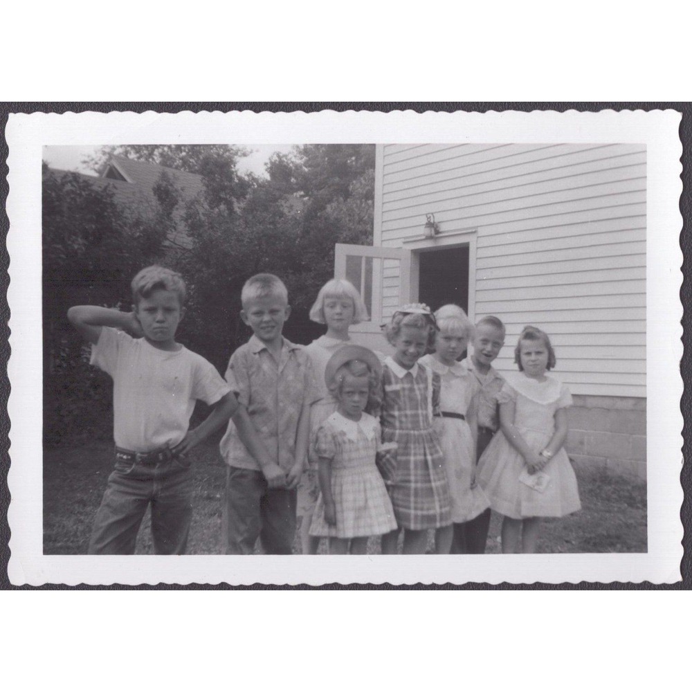 Vtg 1950s Sunday School Class Photo Velox Scalloped Edge B&W 5x3.7